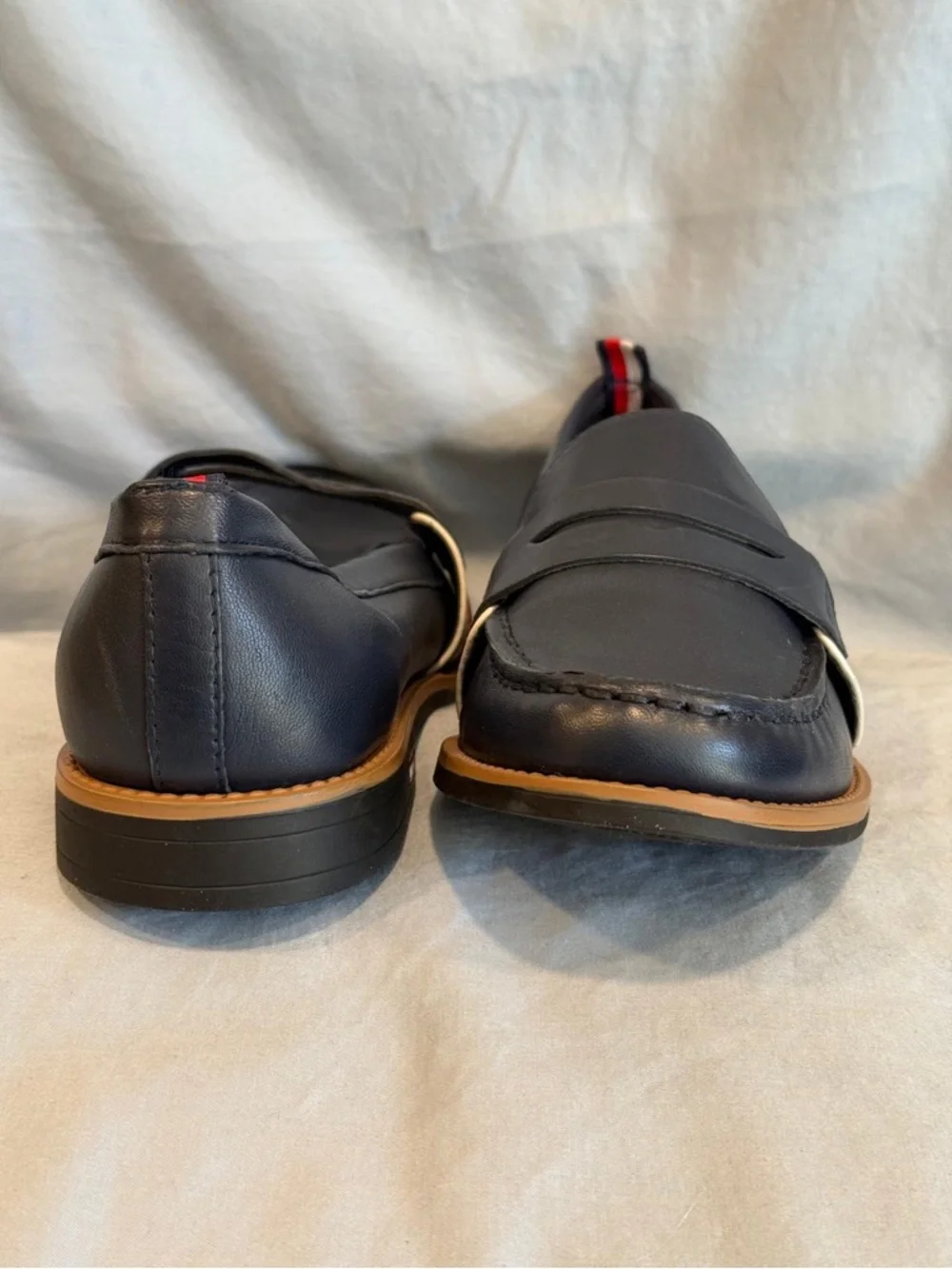 Tommy Hilfiger Navy Leather Penny Loafers with Red Insole - Picture 2 of 4